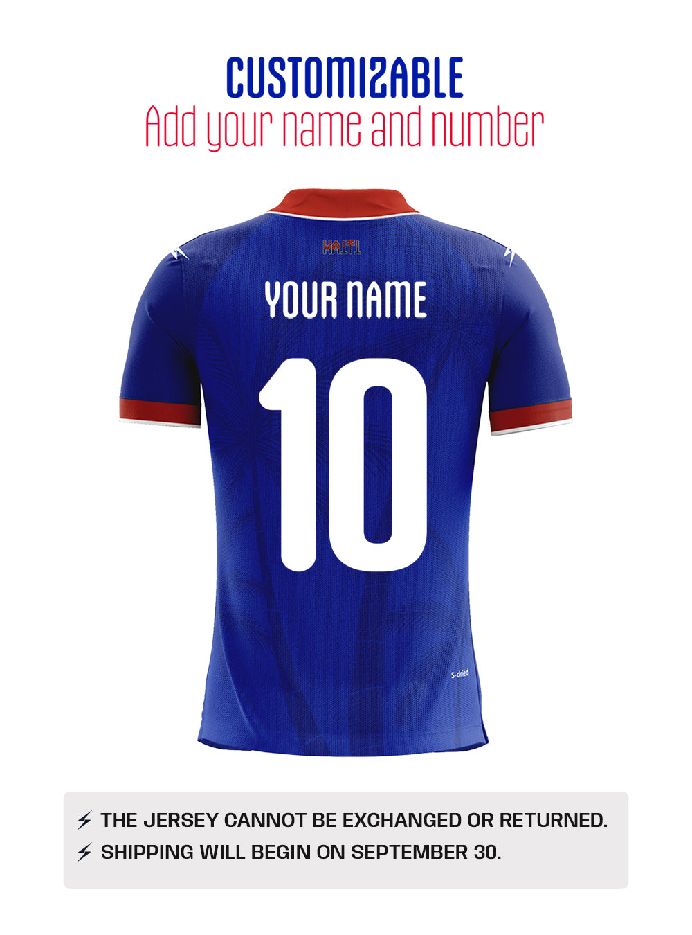 PRE-ORDER 2026 Men's Fans Haiti National Soccer Team Jersey Blue Customizable