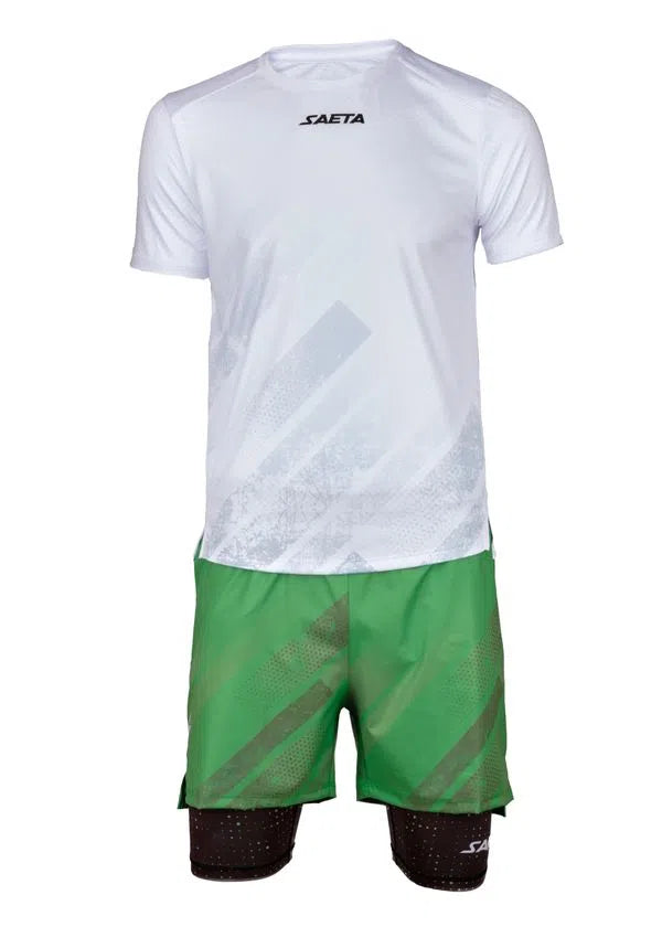 Men's Running Set - Shirt & 2-in-1 Shorts White / Green